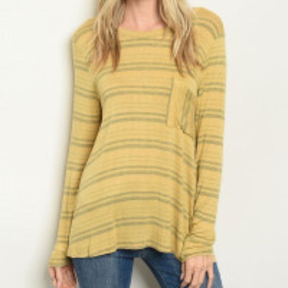 Soft mustard yellow and grey striped top